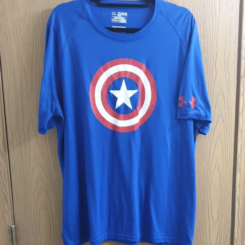 Under Armour Blue Short Sleeve Captain Shield Graphic Performance Tee